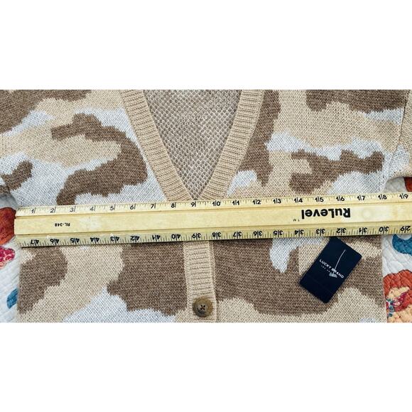 NWT Lucky Brand Sz S Tan Brn Camo 5 Button Up Cardigan Wool Blend MSRP $80 - Picture 7 of 9